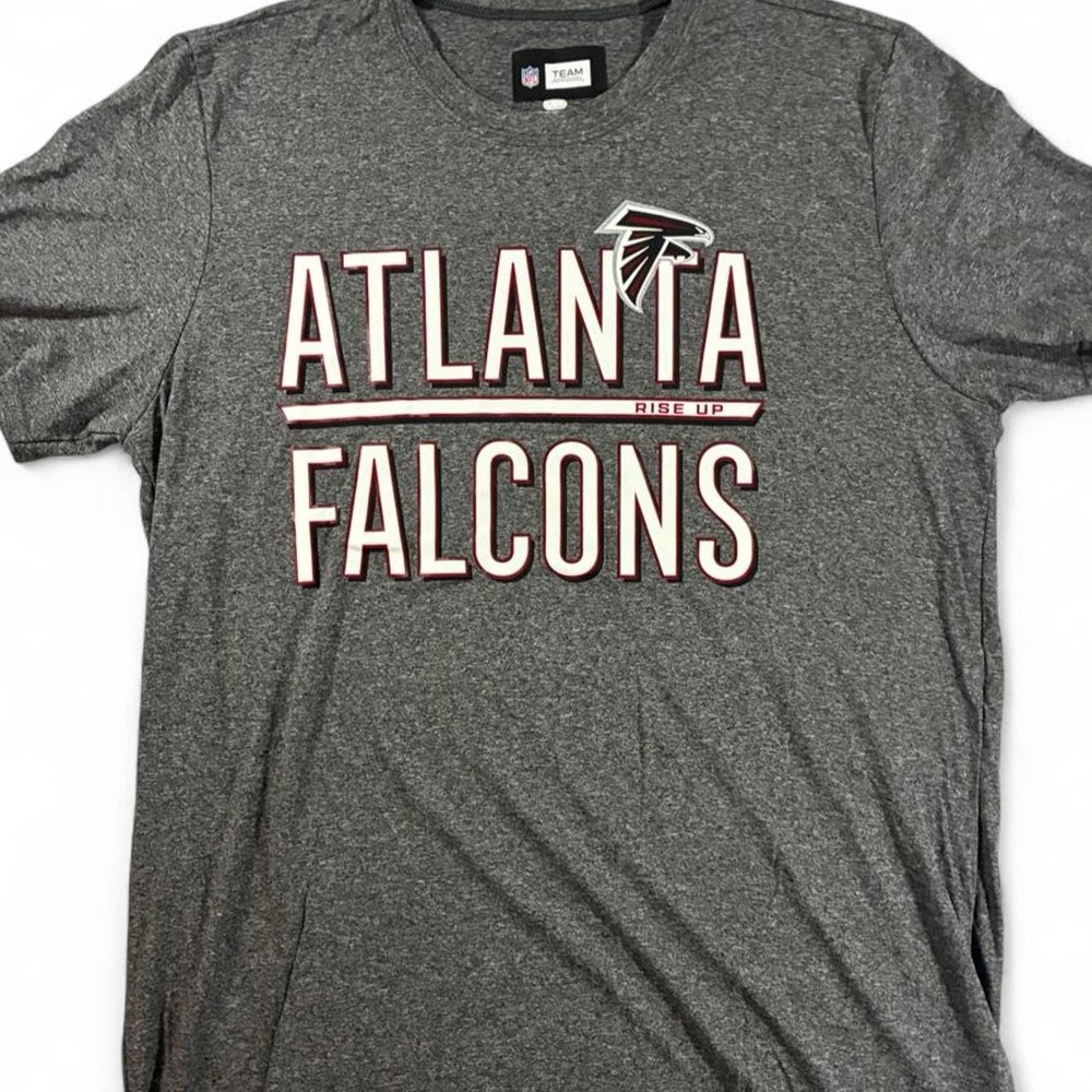 NWOT NFL Atlanta Falcons 'Rise Up' gray t-shirt with white text and logo. Large